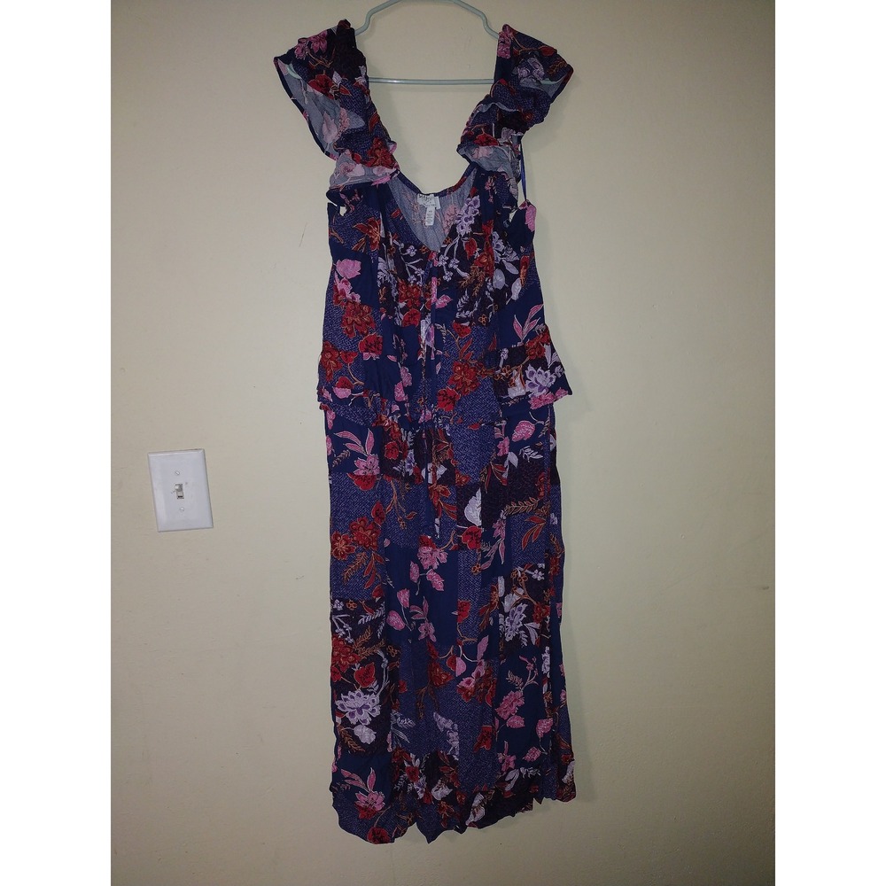 Sofia Jeans by Sofia Vergara Womens 4X Purple Floral Ruffle Maxi Dress